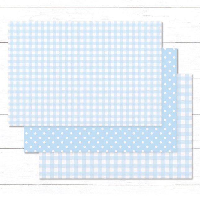 Baby Blue Gingham und Polka Dots. Geschenkpapier Set (Classic, elegant baby blue gingham checks and white polka dots wrapping paper sheets.)