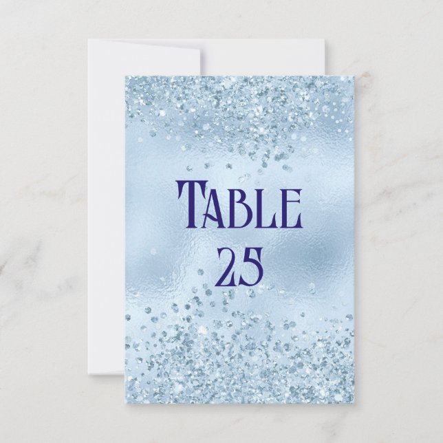 Baby Blue Glitzer and Foil Wedding Tischnummer (Vorderseite)