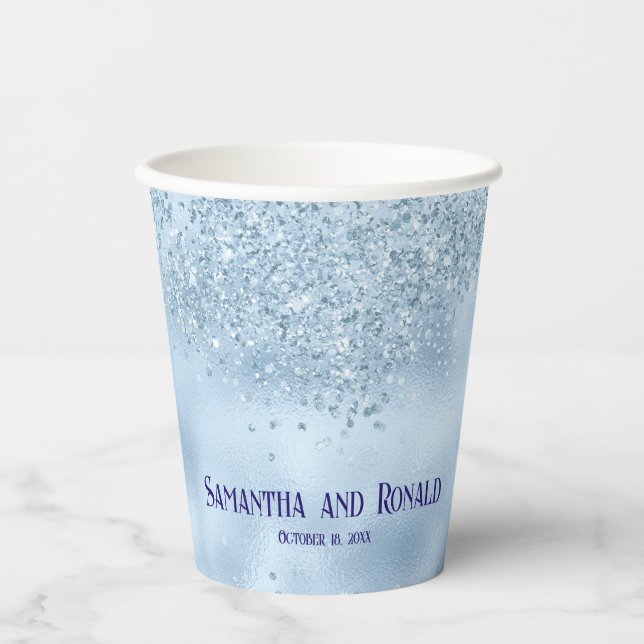 Baby Blue Glitzer & Foil Wedding Paper Cups Pappbecher (Vorderseite)