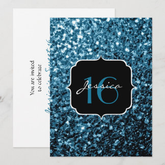 Baby Blue Glitzer Glitzern Sweet 16 Einladung