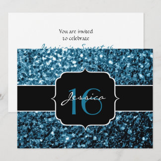 Baby Blue Glitzer Glitzern Sweet 16 Einladung