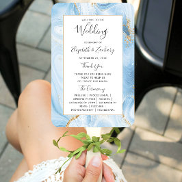 Baby Blue Gold Agate Wedding Program Fächer