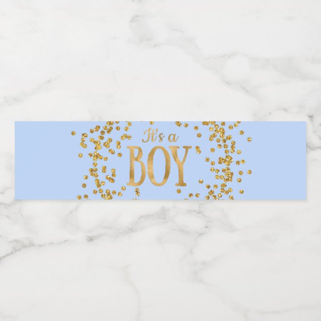 Baby Blue Gold Baby Dusche Wasserflaschen Labels (Einzelnes Label)