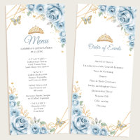 Baby Blue Gold Floral Quinceanera Programme Menu