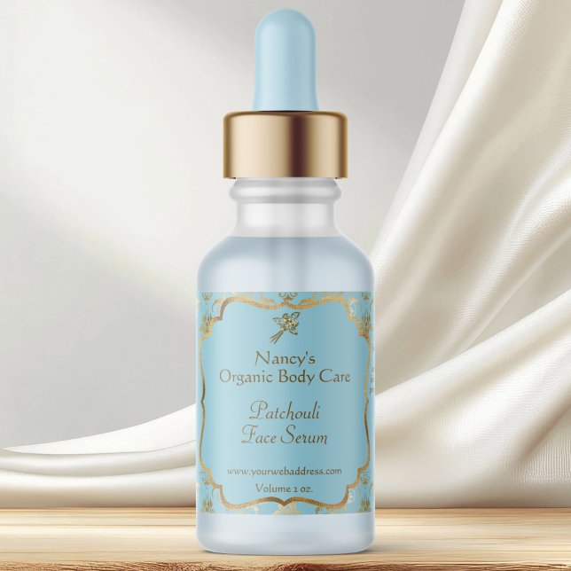 Baby Blue gold foil damask dropper bottle label Adressaufkleber (Von Creator hochgeladen)