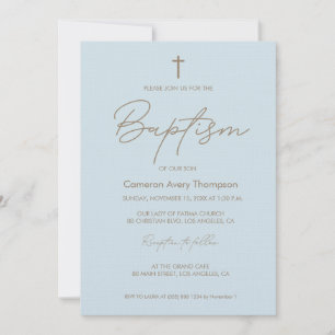 Baby Blue Gold Kreuz moderne Typografie Schrift Einladung
