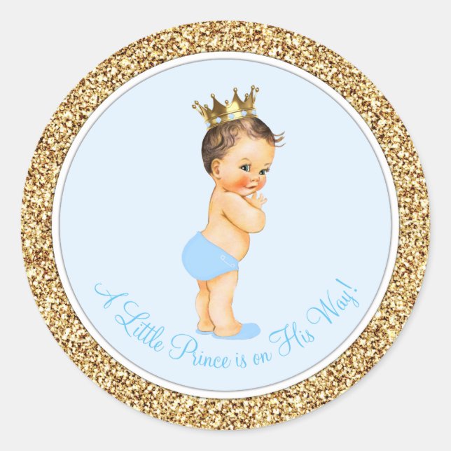 Baby Blue Gold Prince Baby Dusche Runder Aufkleber (Vorderseite)