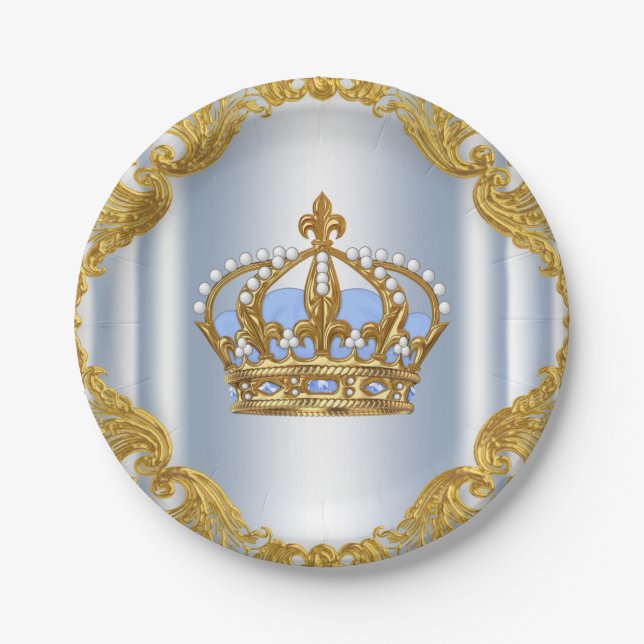 Baby Blue Gold Prince Baby Duschpapier Teller (Vorderseite)