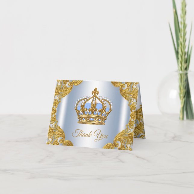 Baby Blue Gold Prince Baby shower Merci Cartes (Devant)