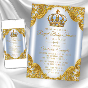 Baby Blue Gold Prinz Baby Shower Einladungen