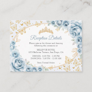 Baby Blue Gold Quinceañera-Rezeptionsdetails Begleitkarte