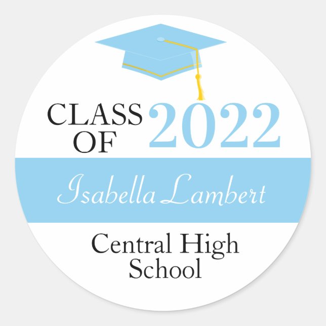 Baby Blue Graduation Party Gunst Sticker (Vorderseite)