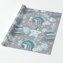 BABY BLUE & GRAY BABY ITEMS RAINBOWS STARTEN GESCHENKPAPIER