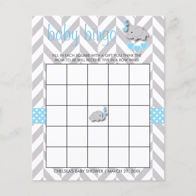 Baby Blue & Gray Elephant Baby Shower - Bingo Flyer (Vorne)
