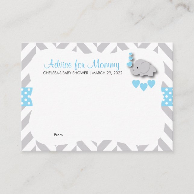 Baby Blue & Gray Elephant Baby Shower SM - Beratun Hinweiskarte (Vorderseite)