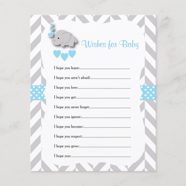 Baby Blue & Gray Elephant Baby Shower - Wünsche Flyer (Vorne)