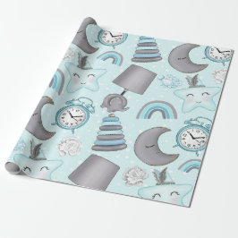 BABY BLUE & GRAY ELEPHANTS LAMPEN TOYS GESCHENKPAPIER