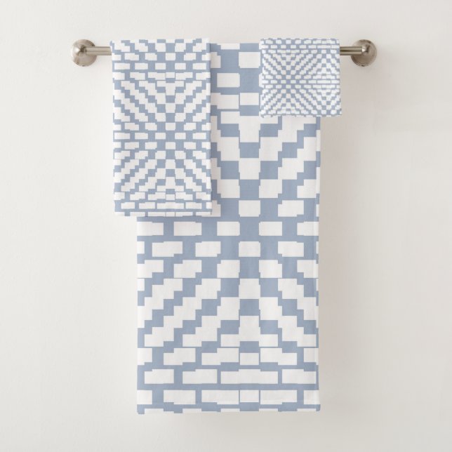 Baby Blue Gray Triangle Pattern Badhandtuch Set (Insitu)