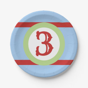 Baby Blue Green und Red Custom Number Geburtstag Pappteller