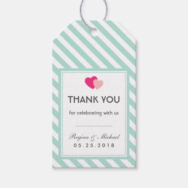 Baby Blue Heart Stripes Muster Hochzeitsgeschenk-T Geschenkanhänger (Vorderseite)