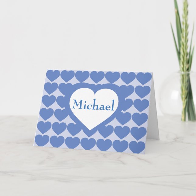 Baby Blue Hearts - Personalisiert Dankeskarte (Vorderseite)