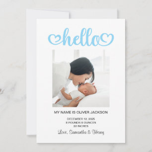 Baby Blue Hello Hearts Script Geburt Ankündigung