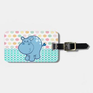 Baby Blue Hippo auf farbigen Knöpfen Hintergrund Gepäckanhänger