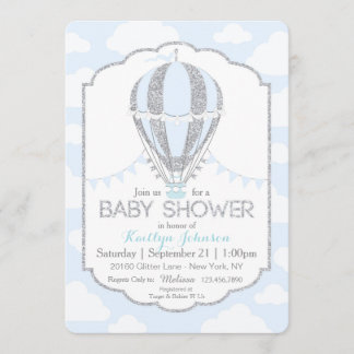Baby Blue Hot Air Balloon Babydusche Einladung