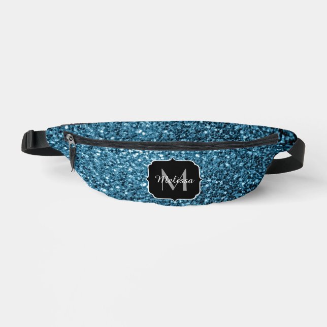 Baby Blue Imitats Glitzer Glitzern Monogram Bauchtasche (Vorderseite)