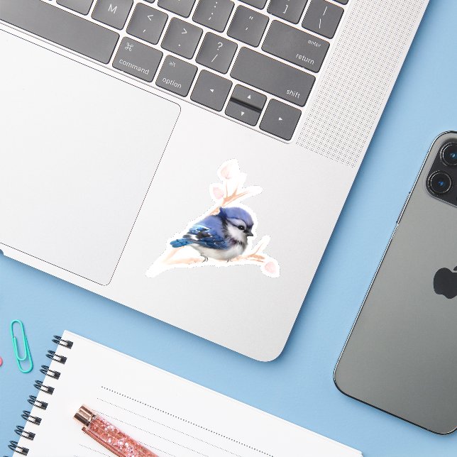 Baby Blue Jay Bird Custom-Cut Vinyl Sticker (Laptop mit iPhone)