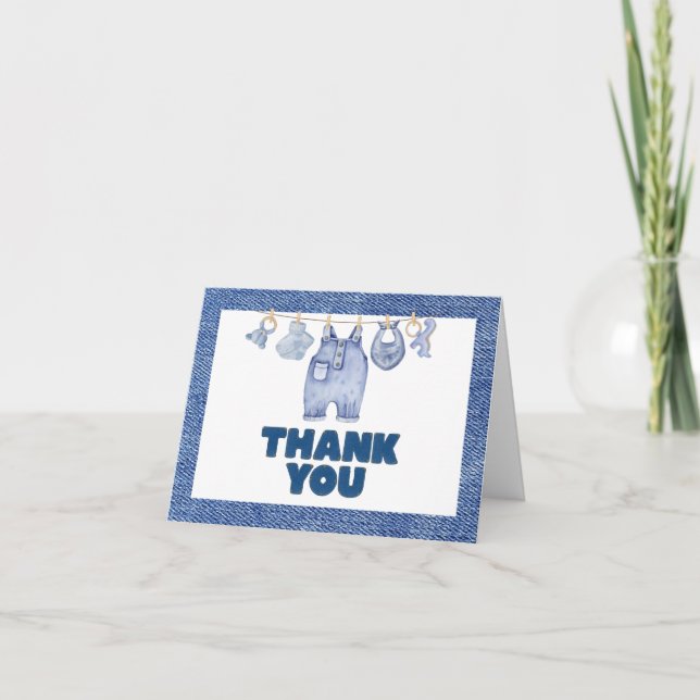 Baby Blue Jean Baby Shower Dankeskarte (Vorderseite)