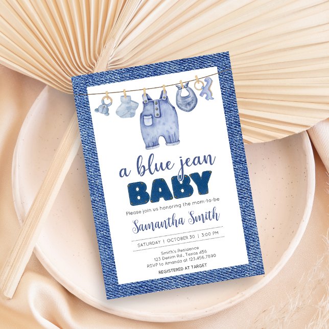 Baby Blue Jean Baby Shower Einladung (Blue Jean Denim Baby Shower Invitation)