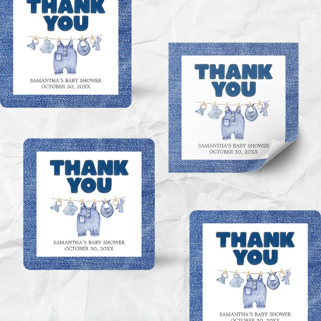 Baby Blue Jean Baby Shower Quadratischer Aufkleber (Blue Jean Denim Baby Shower Sticker)
