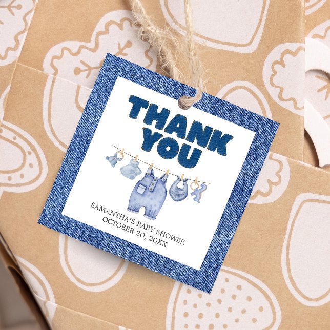 Baby Blue Jean Baby Shower Square Geschenkanhänger (Blue Jean Denim Baby Shower Favor Tags)
