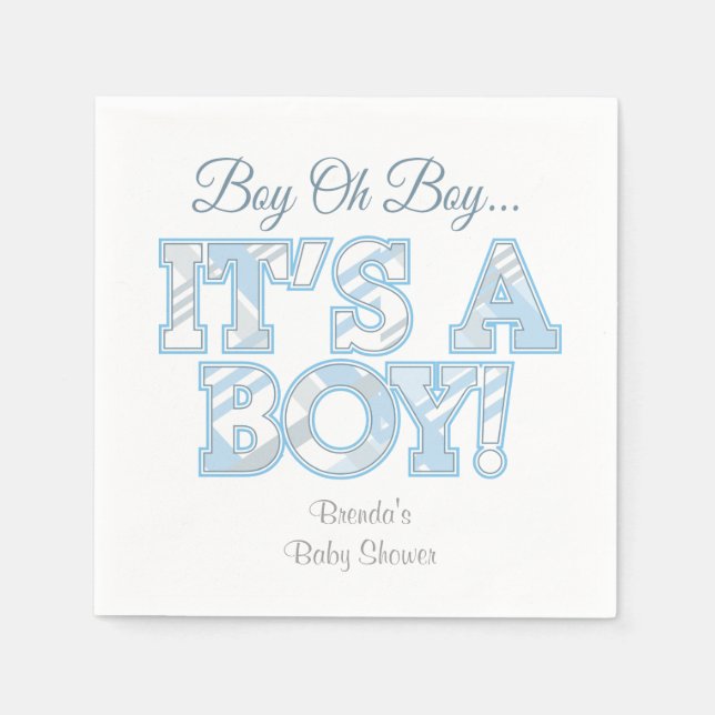 Baby Blue Kariert Baby Dusche Napkins Serviette (Vorderseite)