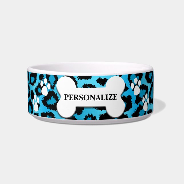 Baby Blue Leopard Animal Print Bowl Napf (Vorderseite)