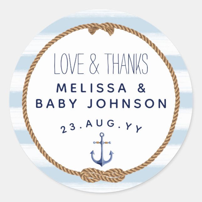 Baby Blue Liebe & Danke Nautical Baby Dusche Gefal Runder Aufkleber (Vorderseite)