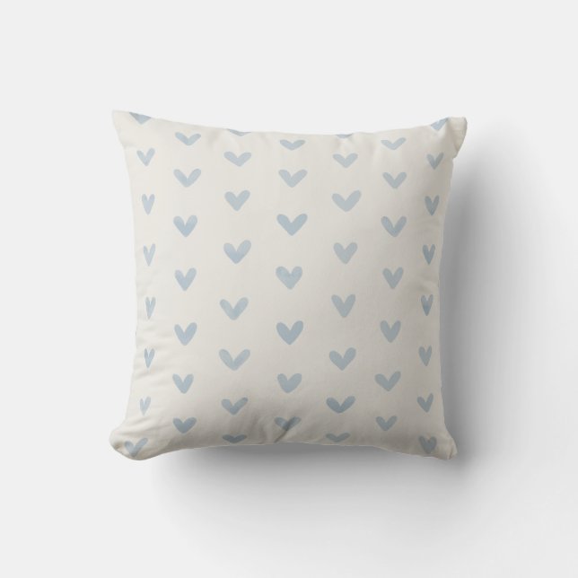 Baby Blue Liebe Hört Muster OffWhite Kissen (Vorderseite)