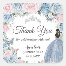 Baby Blue Light Pink Floral Princess Quinceañera