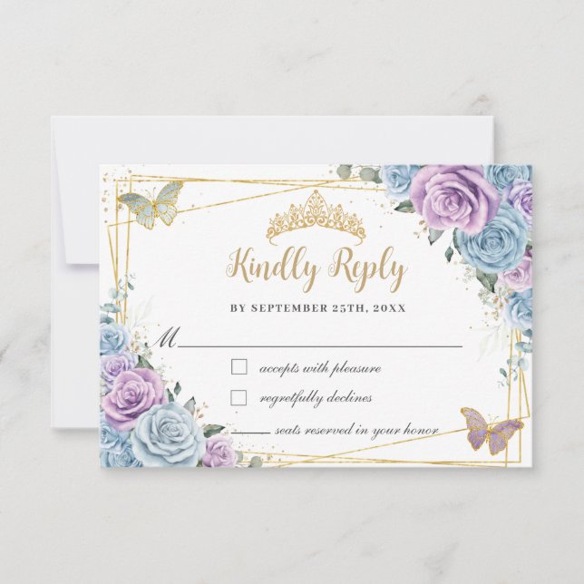 Baby Blue Lila Lilac Floral Quinceañera Sweet 16 RSVP Karte (Vorderseite)