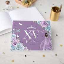 Baby Blue Lila Lilac Floral Silver Quinceañera