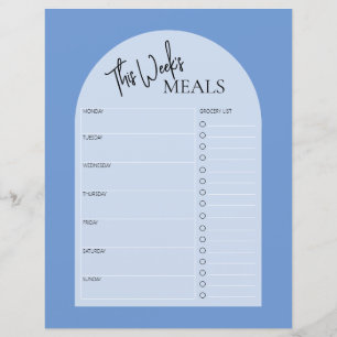 Baby Blue Lila Minimal Text Weekly Meal Planner