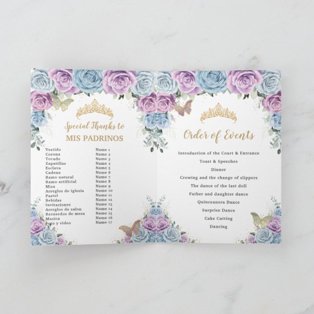 Baby Blue Lilac Floral Quinceñera Orden der Verans Programm (Innenseite)