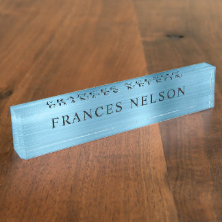 Baby Blue Metallisch Stylische Serif Namensplakette