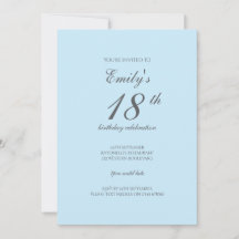 Baby Blue Minimalist 18th Birthday Invitation