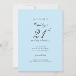 Baby Blue Minimalist 21st Birthday Invitation Einladung