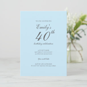 Baby Blue Minimalist 40th Birthday Invitation