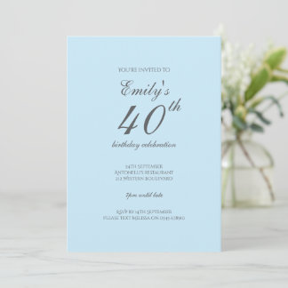 Baby Blue Minimalistisch 40. Geburtstag Einladung