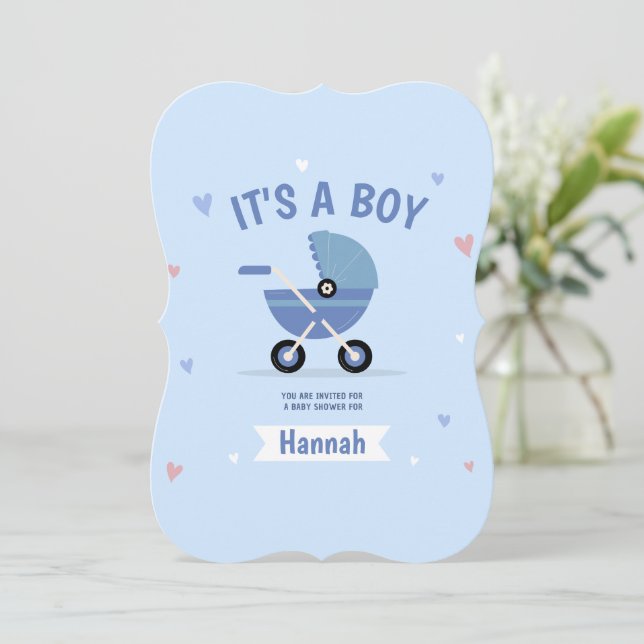 Baby Blue Minimalistisch Boy Baby Dusche Einladung (Stehend Vorderseite)