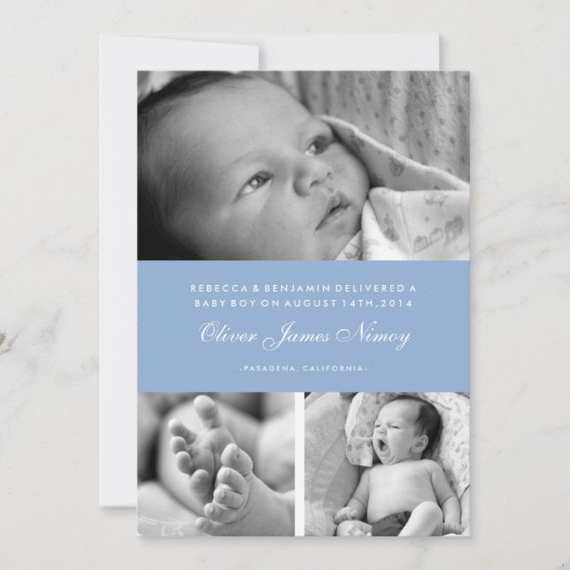 Baby Blue Multiple Foto Geburtserklärung Ankündigung (Vorderseite)